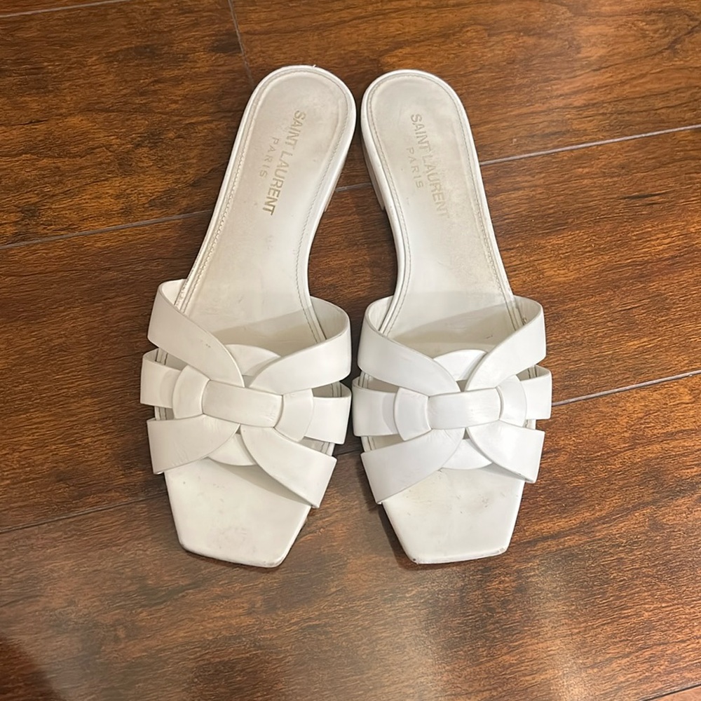 YSL Saint Laurent woven tribute sandals white 35.5